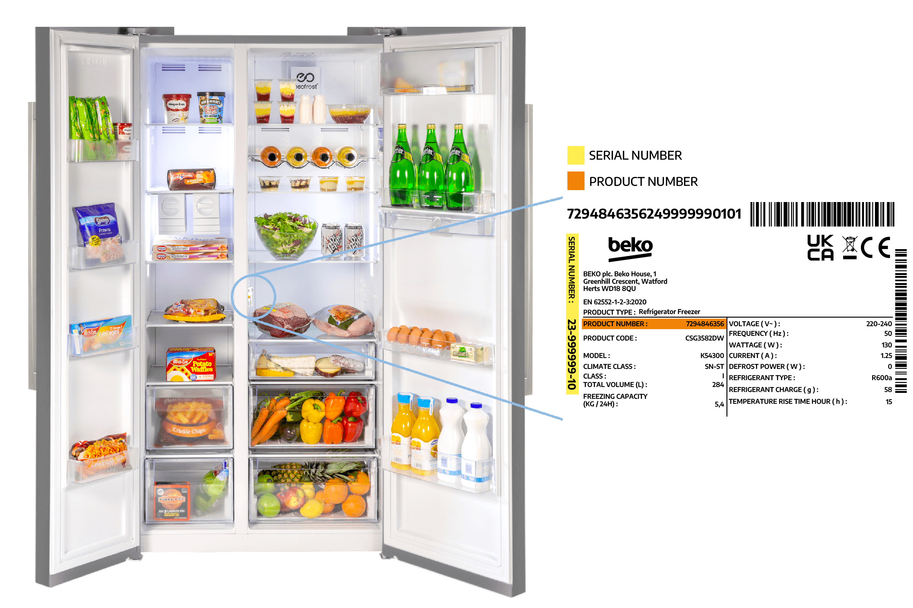 side by side fridge freezer model number