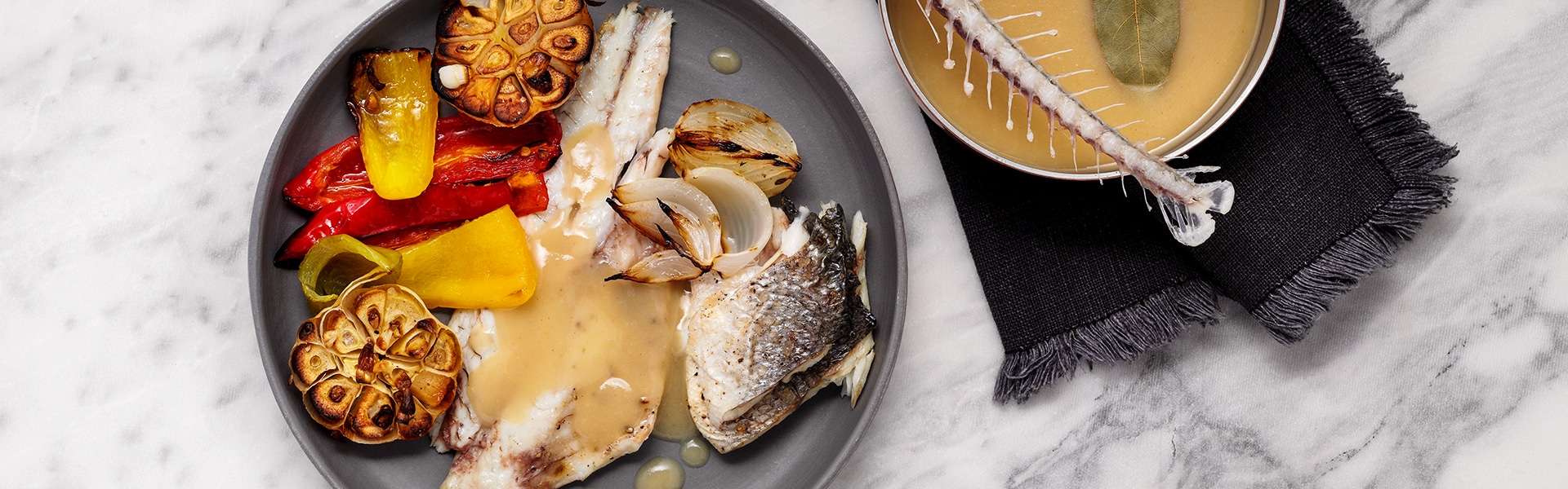 Baked Sea Bass with Leftover Bone Sauce