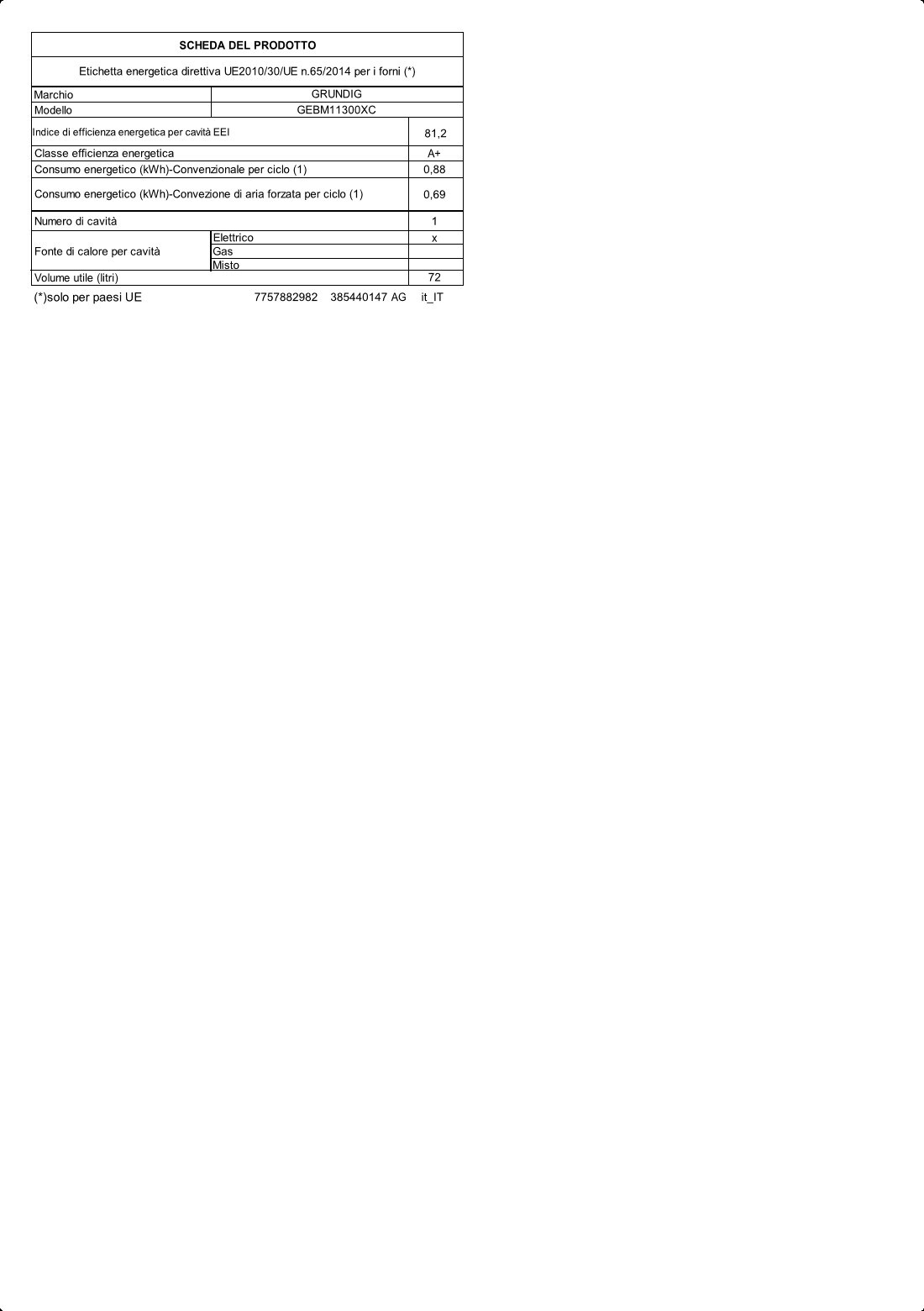 GEBM11300XC | Cottura(Forni) | GRUNDIG