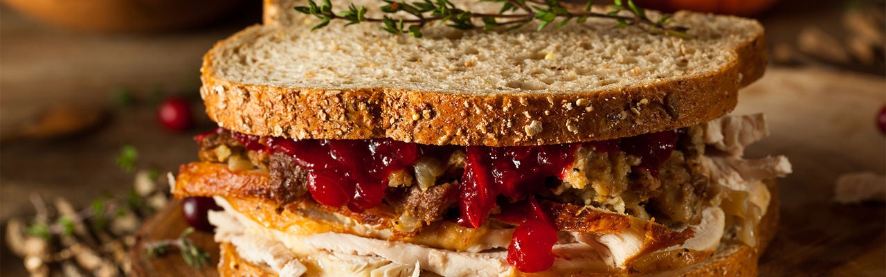 Homemade Leftover Thanksgiving Sandwich with Turkey Cranberries and Stuffing